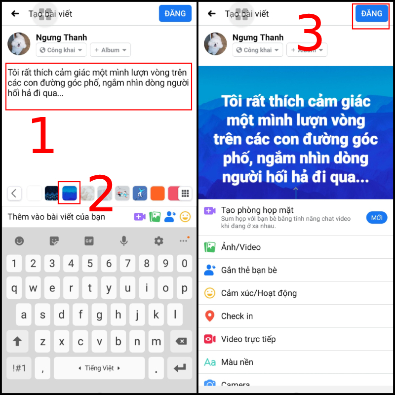 Hướng dẫn cách viết status dài trên nền màu Facebook đơn giản